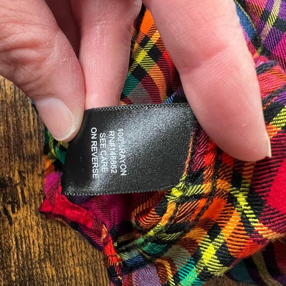 Torrid Challis Button-Down Long Sleeve Shirt Rainbow Plaid Size 3X Fall Western - Picture 15 of 15